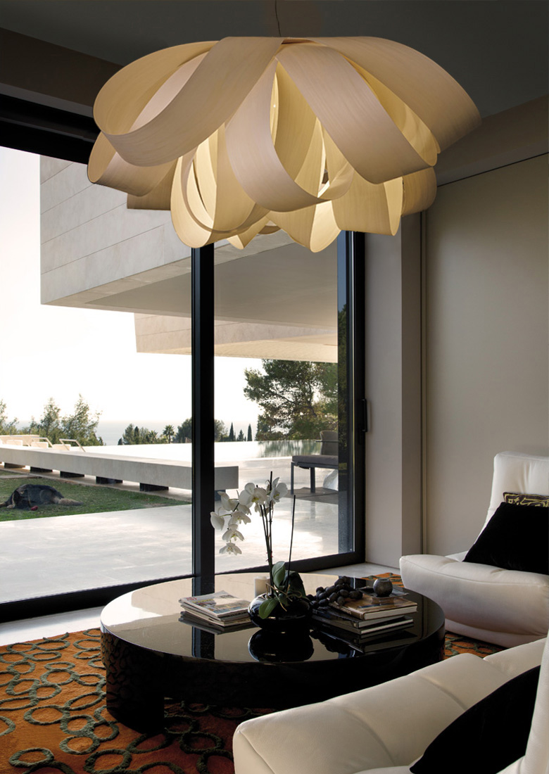 LZF Lamps | Agatha, Large Suspension Lamp. Elegant poolside living by A-cero Architects | Wood touched by Light | Handmade Wood Lighting since 1994