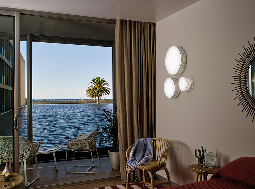 LZF Lamps | Gea, Wall Lamp. Le Meridien Hotel | Wood touched by Light | Handmade Wood Lighting since 1994