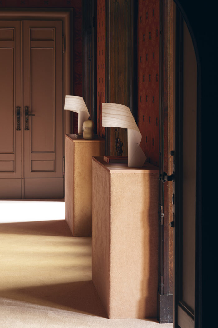 Air Table lamps by LZF at APPARTAMENTO SPAGNOLO in Milan Design Week 2025 – handcrafted wood lighting